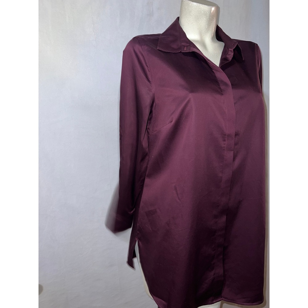 Chico's Plum Purple Sateen Roll Tab Long Sleeve Button Down Tunic Top Size (1) M - Picture 3 of 11